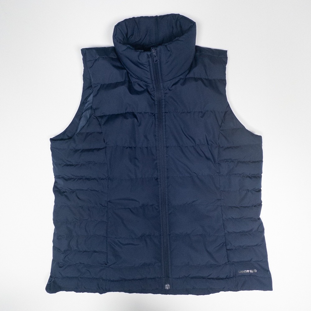 Lands' End Puffer Down Vest Full Zip Insulated Lightweight Navy Blue Fits Like L